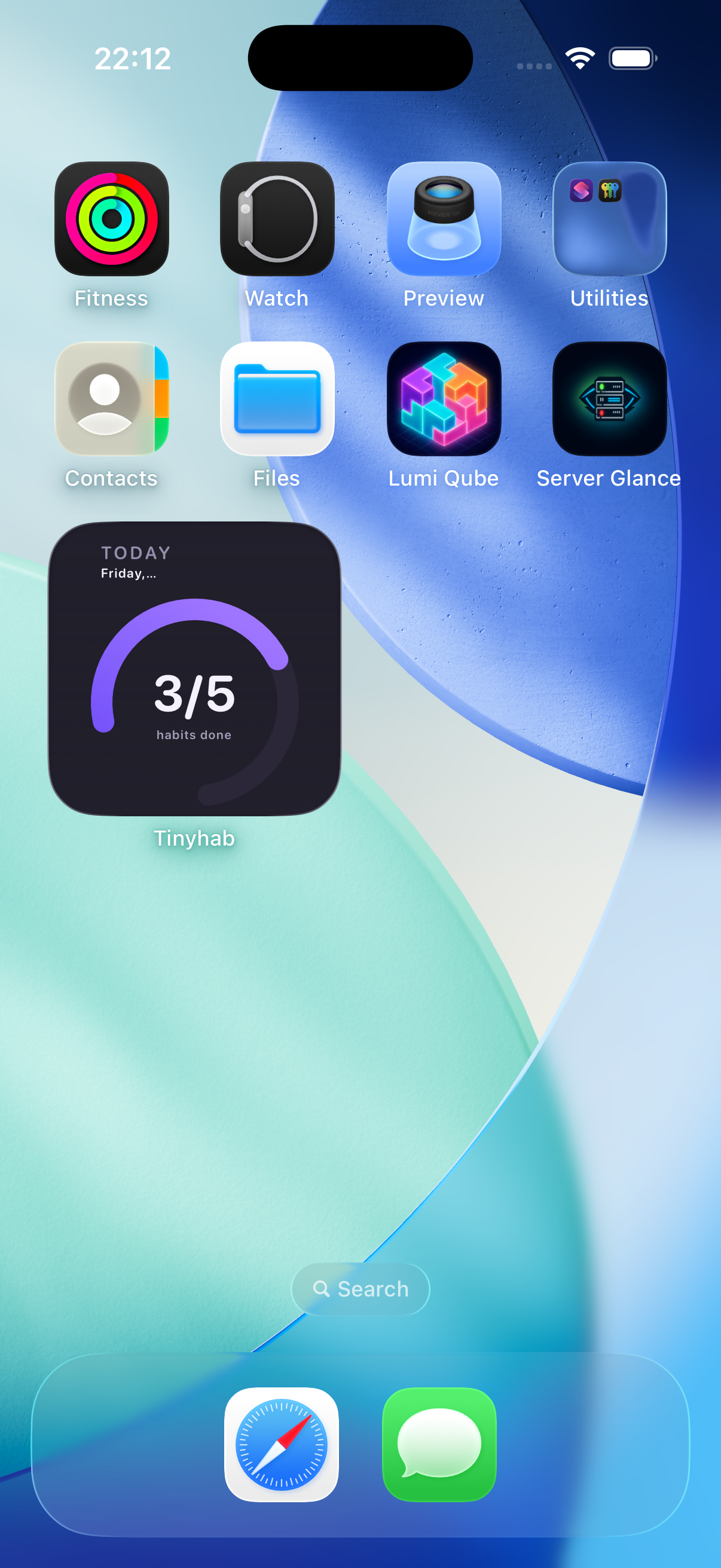 TinyHab small widget showing today's progress in a compact ring layout.